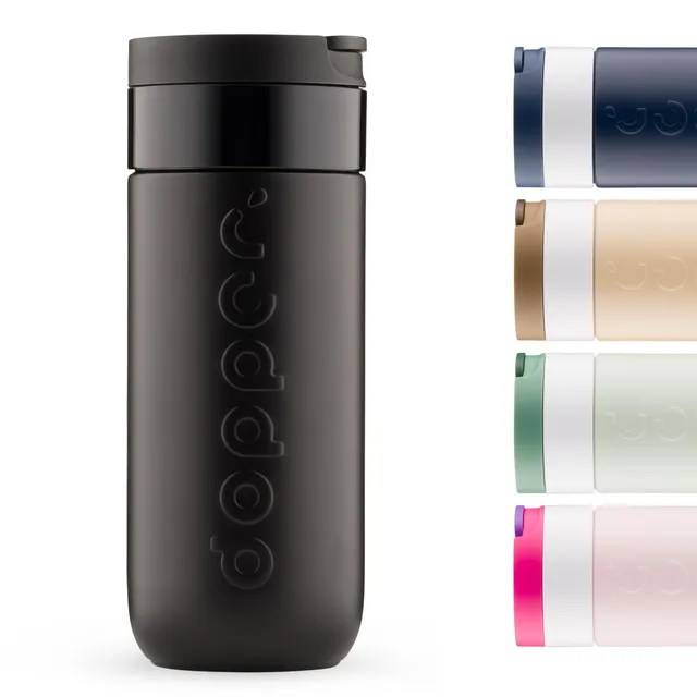 dopper-travel-mug-thermobecher-400-ml-blazing-black-aus-90-recyceltem-edelstahl image 1
