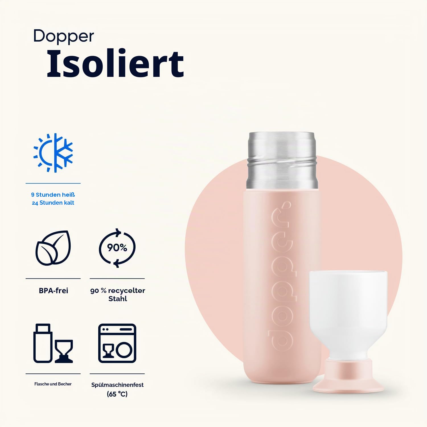 dopper-insulated-thermosflasche-350-ml-pebble-peach-edelstahl image 3